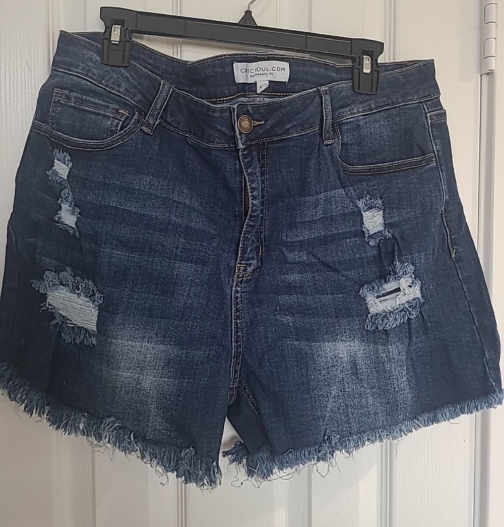 Chic Soul Dark Blue Distressed Denim Cutoff Shorts
